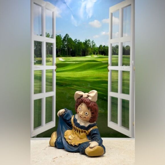 Rare Raggedy Ann Ceramic Collectible Doll, 1970's, Charming Blue & Tan Figurine - Picture 5 of 8